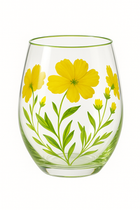 Verre vin haut motifs floraux dessinés lot trois