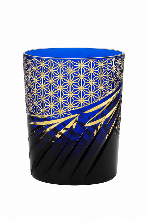 Verre whisky japonais edo kiriko gravé motifs géométriques