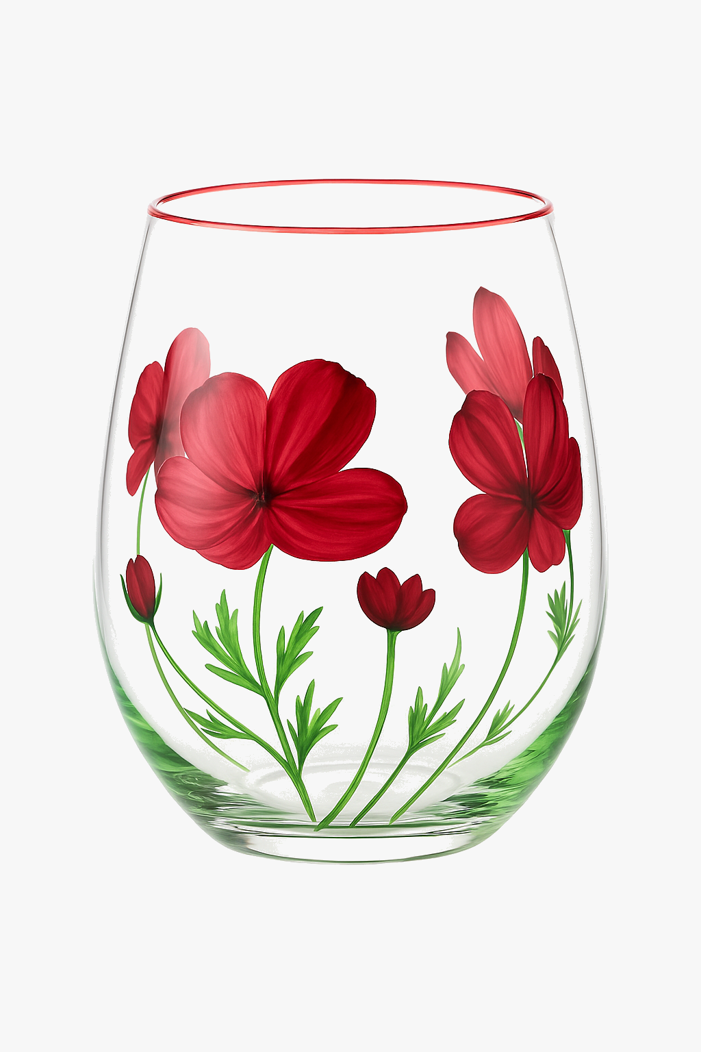 Verres a vin hauts floraux fait main trois