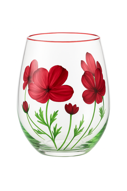 Verres a vin hauts floraux fait main trois