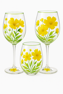 Verres à vin hauts motifs floraux lot trois