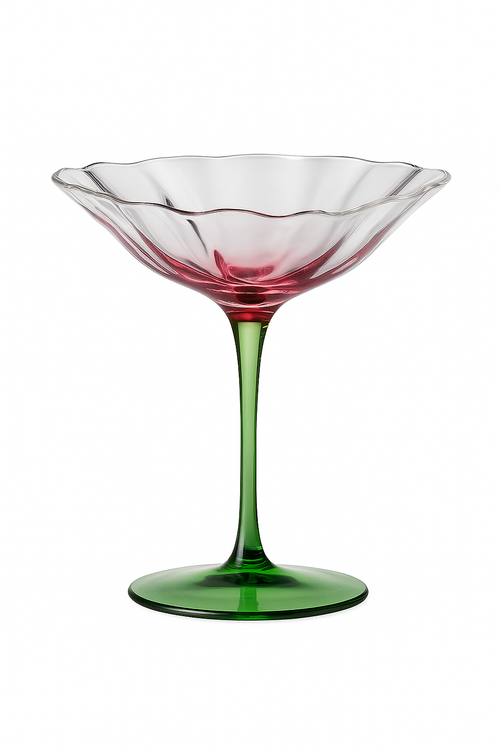 Verres à vin rétro cristal motif floral rayures