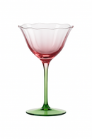 Verres vin cristal rétro motif floral rayé