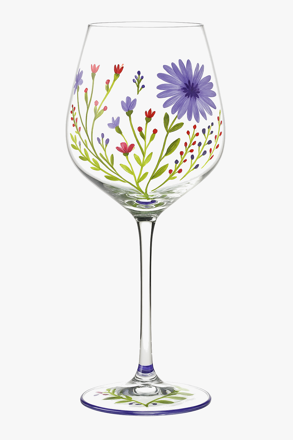 Verres à vin peints main motif floral cristal