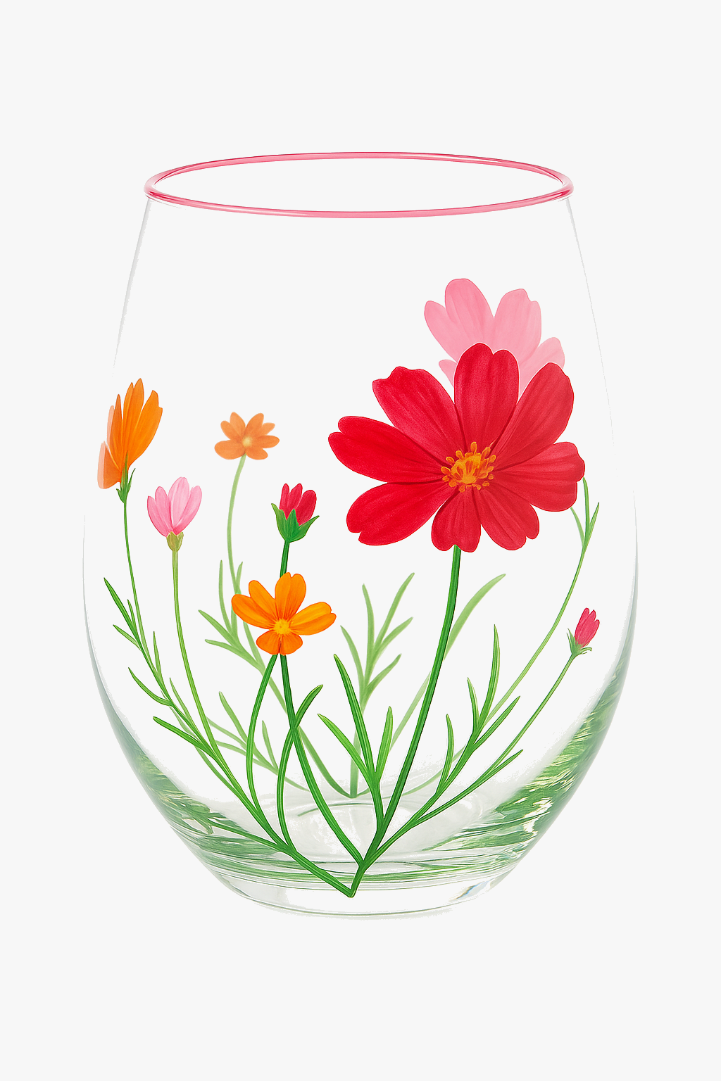Verres vin rouge hauts motifs floraux faits main