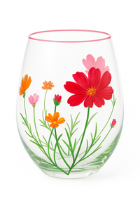 Verres vin rouge hauts motifs floraux faits main