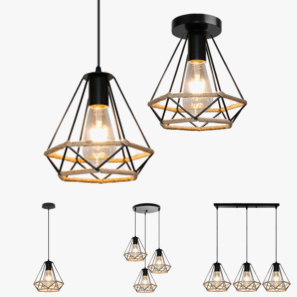 Vintage chanvre corde suspension rétro Loft industriel suspension lampe pour salon cuisine maison Luminaire décor Luminaire