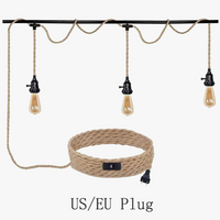 Vintage hemp rope pendant light 4.5/6.8m DIY indoor lighting with switch for living room, bedroom, dining room