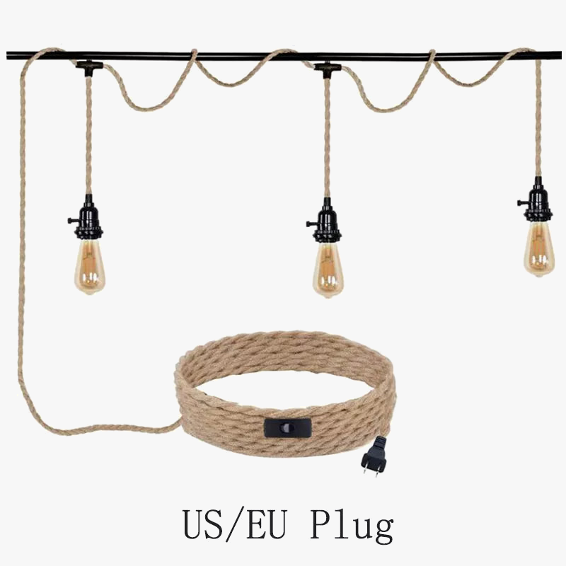 Vintage corde de chanvre suspension 4.5/6.8M bricolage éclairage intérieur suspension avec interrupteur pour salon chambre salle à manger