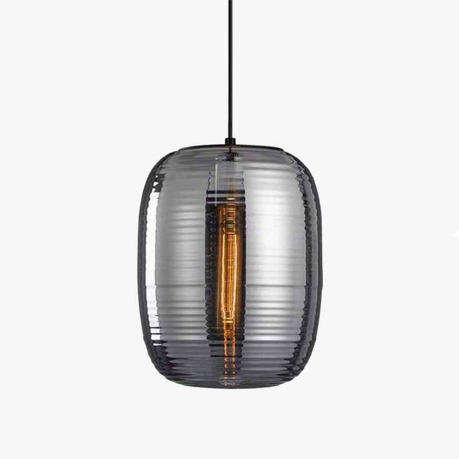 Suspension design LED avec abat-jour arrondi en verre à stripes Loft