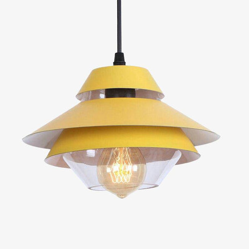 Suspension rétro à LED avec abat-jour en métal coloré et verre
