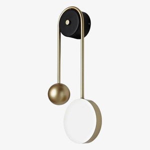 Modern LED wall light with gold sphere and luminous disc