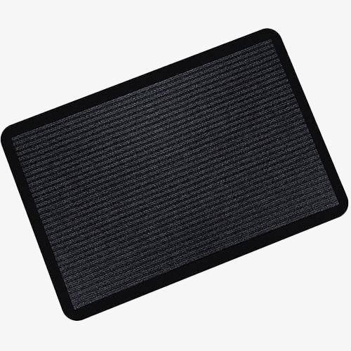 Paillasson rectangle noir rayé aux bordures arrondies