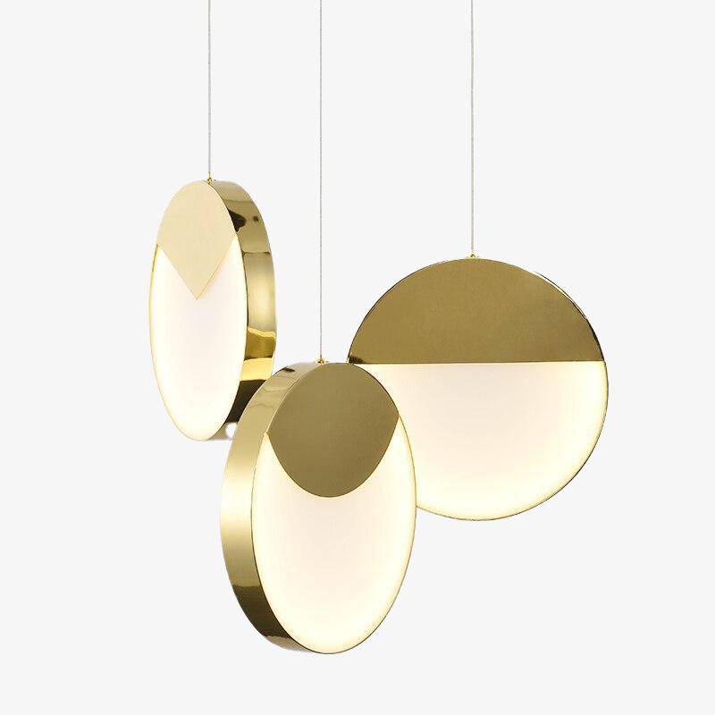 Suspension design LED avec disque aux bords épais dorés - vue 2 sur 8