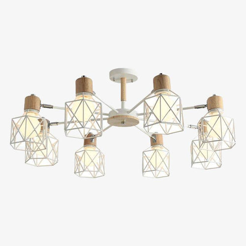 Lustre moderne LED bois avec plusieurs abat-jours en métal - vue 2 sur 7