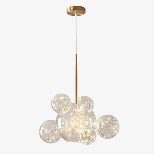 Suspension design à LED en métal doré et boules en verre luxury