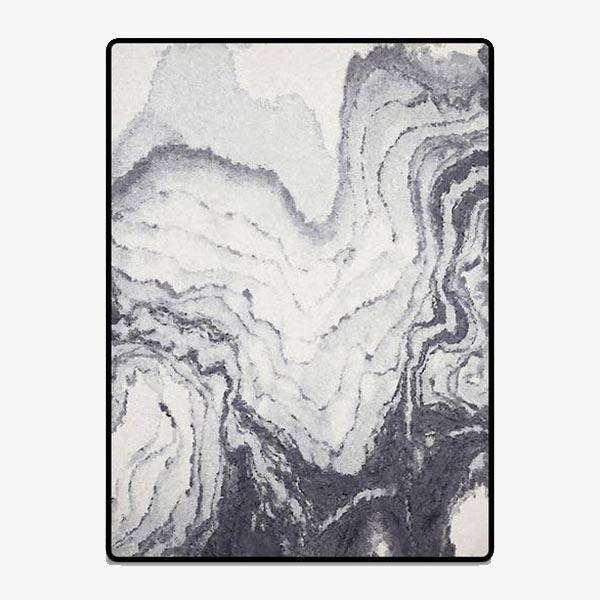Tapis rectangle moderne noir et blanc style abstrait Rug - vue 2 sur 3