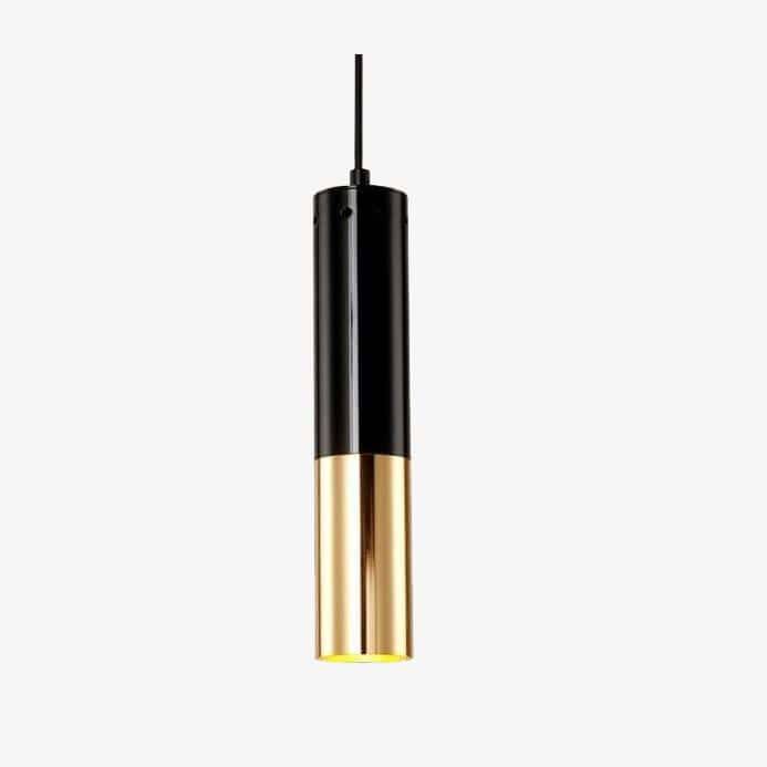 Suspension design LED en tube cylindrique métal noir et doré Faryto