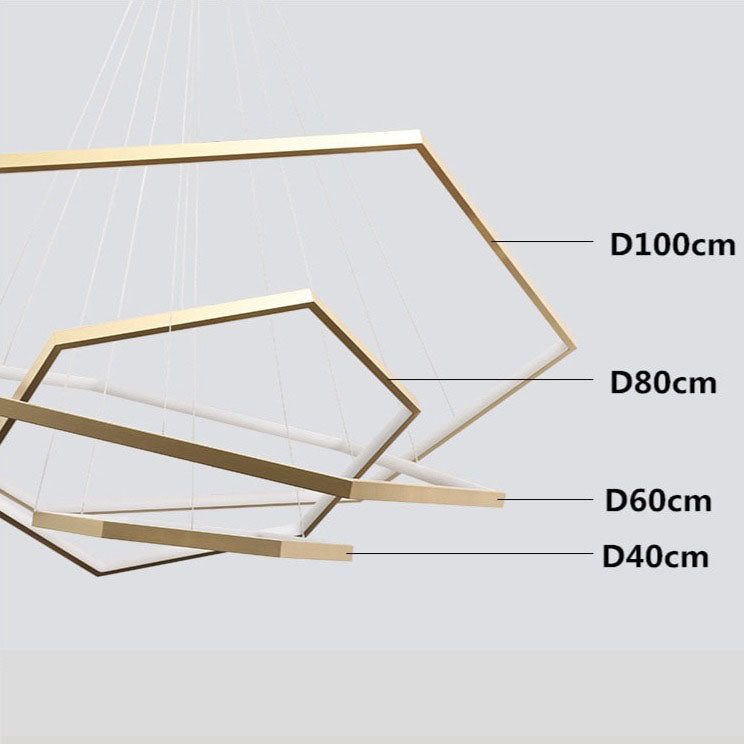 Lustre design LED avec anneaux dorés au style géométrique Luxury - vue 6 sur 5