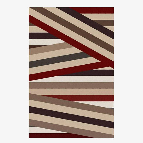 Tapis rectangle moderne rouge et beige aux formes géométriques