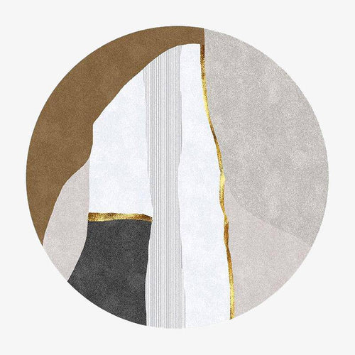 Tapis moderne rond blanc style abstrait doré