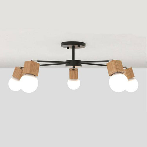 Plafonnier LED en bois et métal à une ou plusieurs lampes