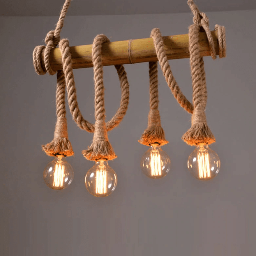 Suspension rustique LED avec support en bambou et cordage Decor - vue 4 sur 3
