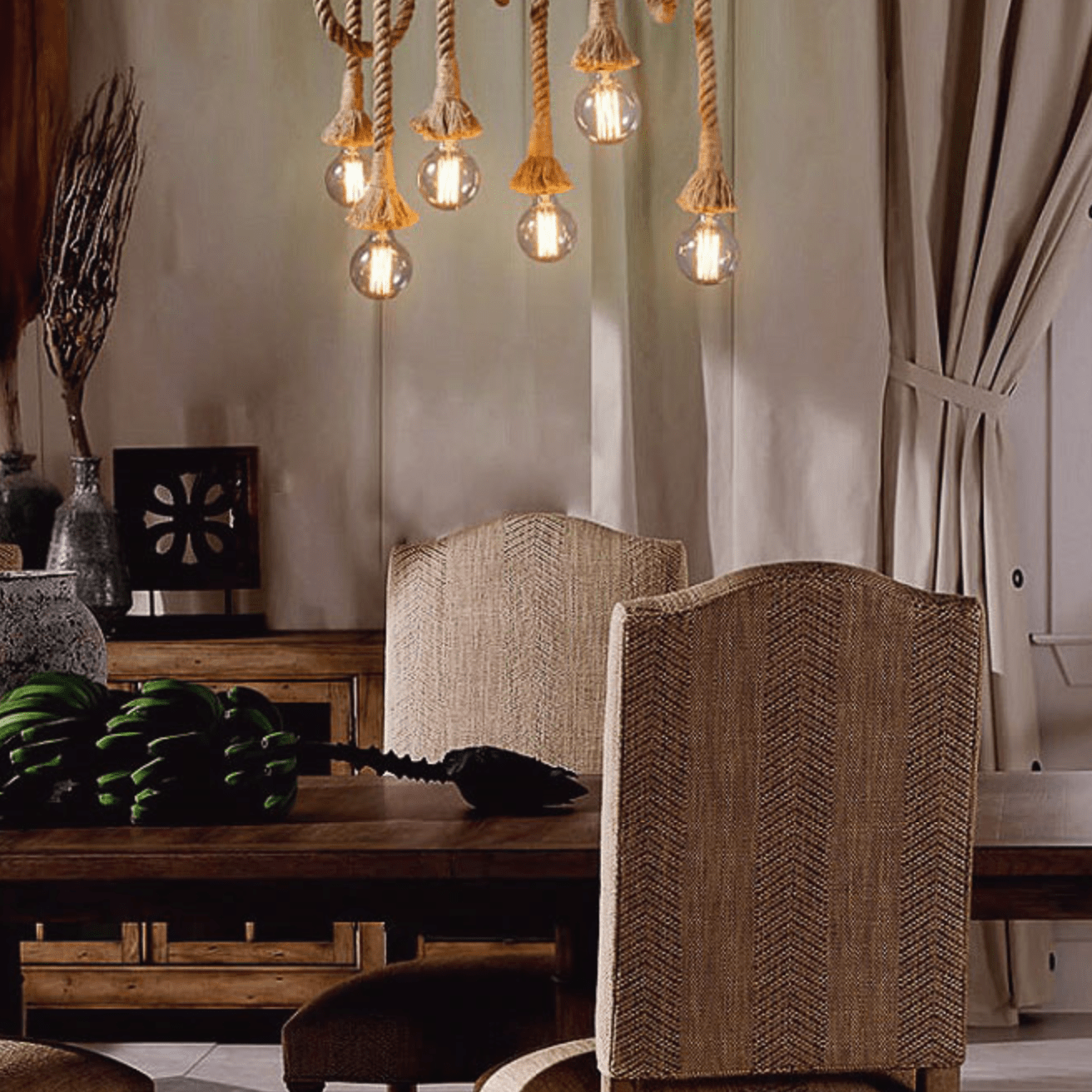 Suspension rustique LED avec support en bambou et cordage Decor - vue 3 sur 3