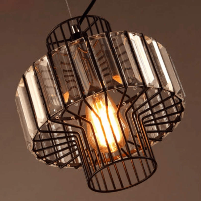 Suspension retro LED avec abat-jour en métal et verre Cristal - vue 5 sur 5