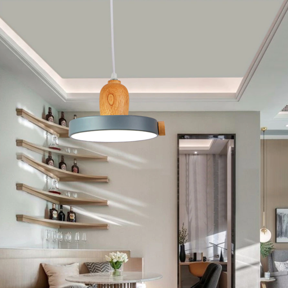Suspension scandinave circulaire en bois et métal coloré Carmina - vue 3 sur 3