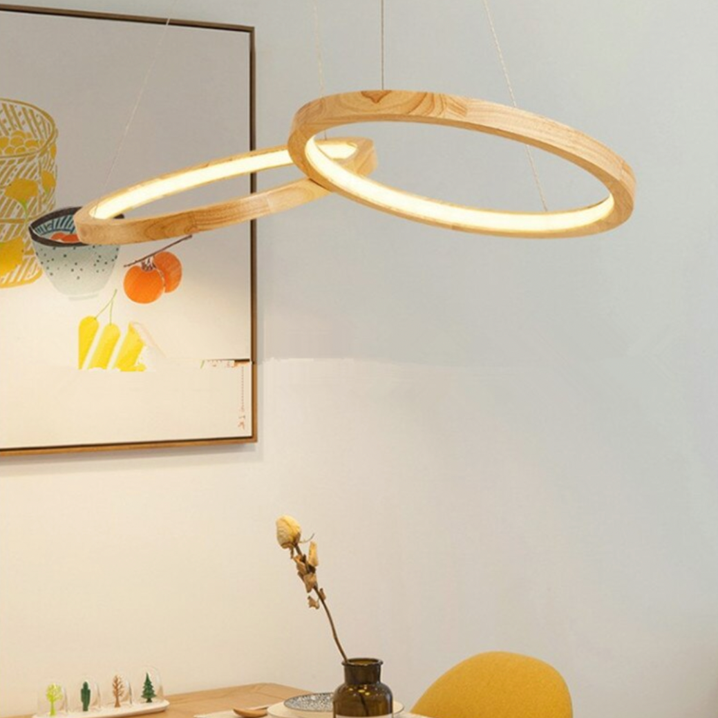 Lustre en bois à LED en cercle Botimi - vue 3 sur 3