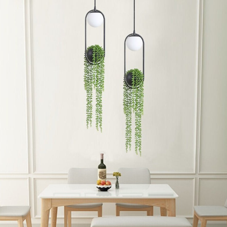 Suspension moderne LED ovale en métal noir Loom - vue 2 sur 8