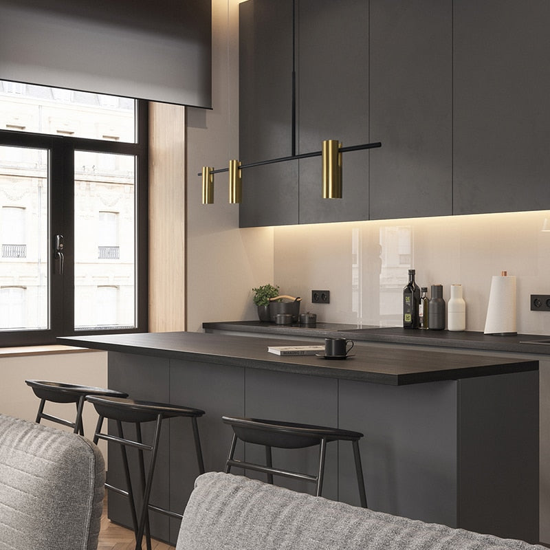 Minimalist designer chandelier with gold Prism spotlights - vue 2 sur 7