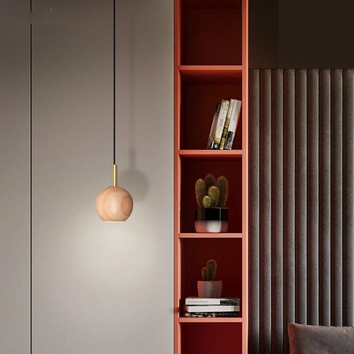 Suspension design avec abat-jour en bois arrondi Ornez - vue 5 sur 7
