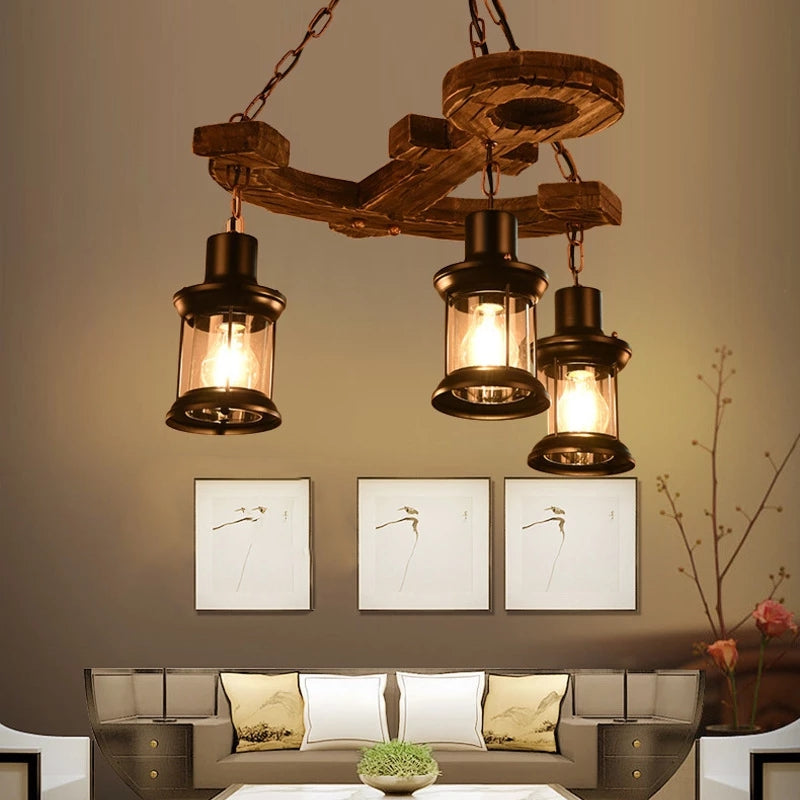 Lustre vintage avec base en forme d'ancre en bois Alaska - vue 4 sur 10
