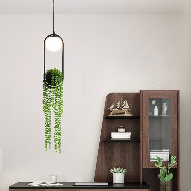 Suspension moderne LED ovale en métal noir Loom - vue 4 sur 8