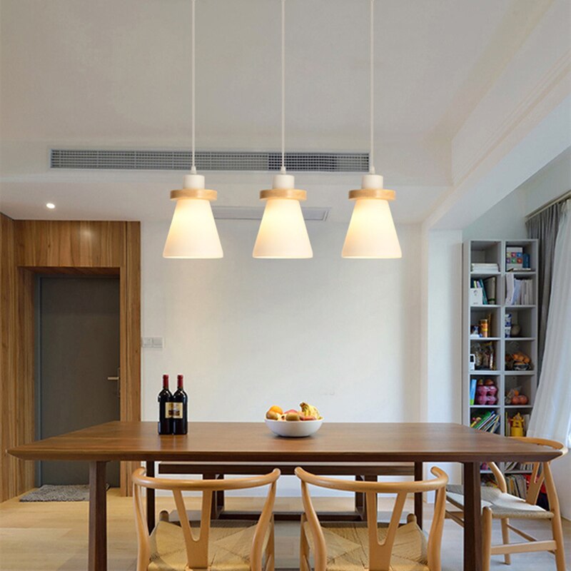 Suspension scandinave LED abat-jour en verre et en bois Kaylie - vue 5 sur 9