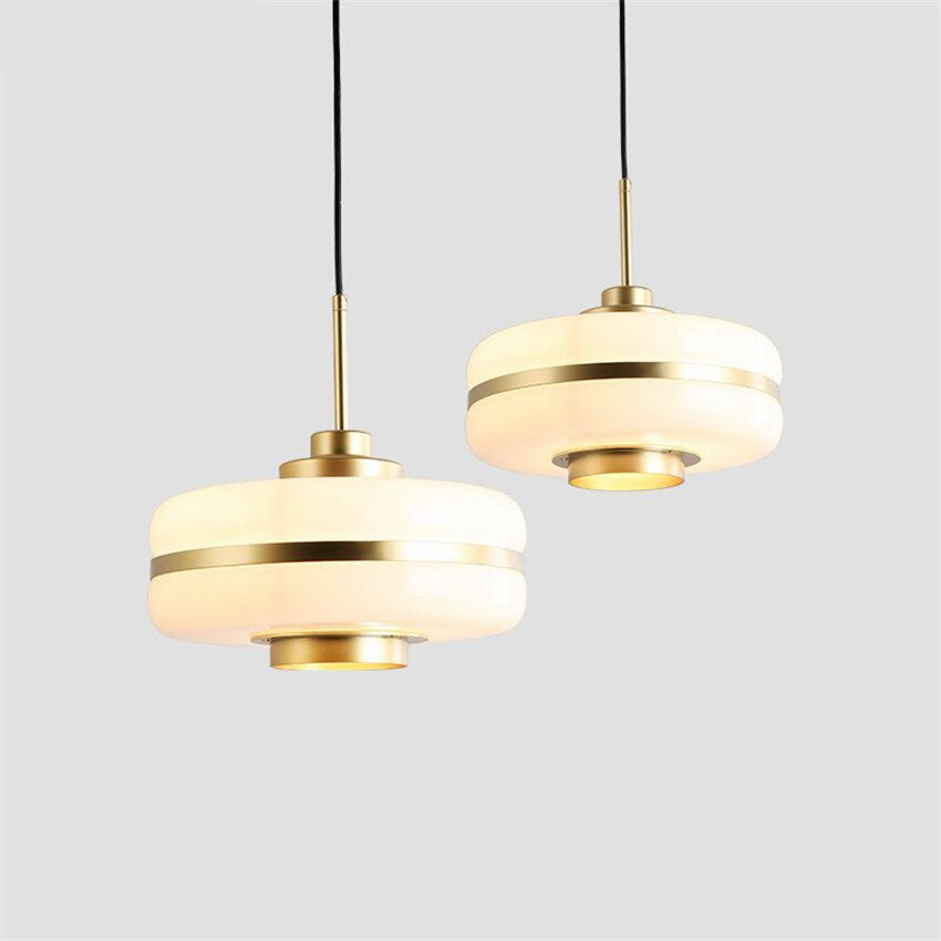Suspension moderne LED opale blanche et doré Rinna - vue 5 sur 7