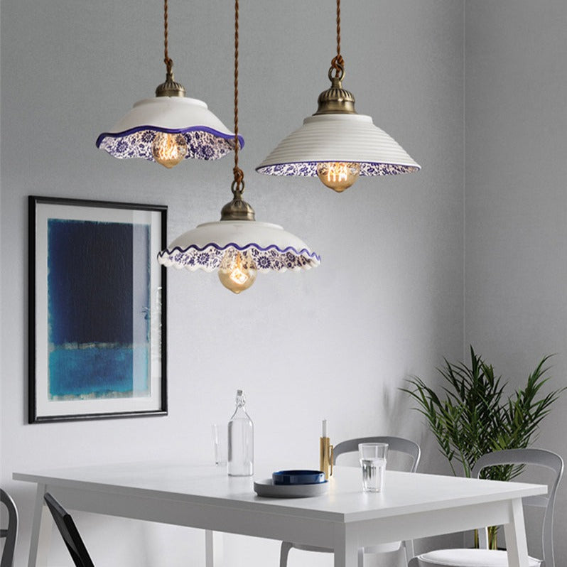 Suspension moderne LED abat-jour en céramique blanc Riya - vue 2 sur 7