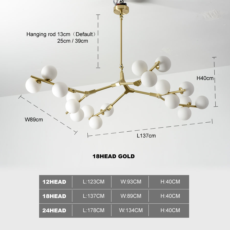 Lustre moderne LED branches métalliques et lampes en verre Yolan - vue 16 sur 17