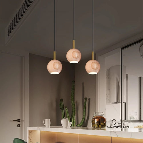 Suspension design avec abat-jour en bois arrondi Ornez - vue 3 sur 7