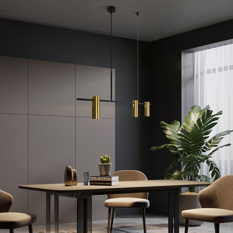 Minimalist designer chandelier with gold Prism spotlights - vue 3 sur 7