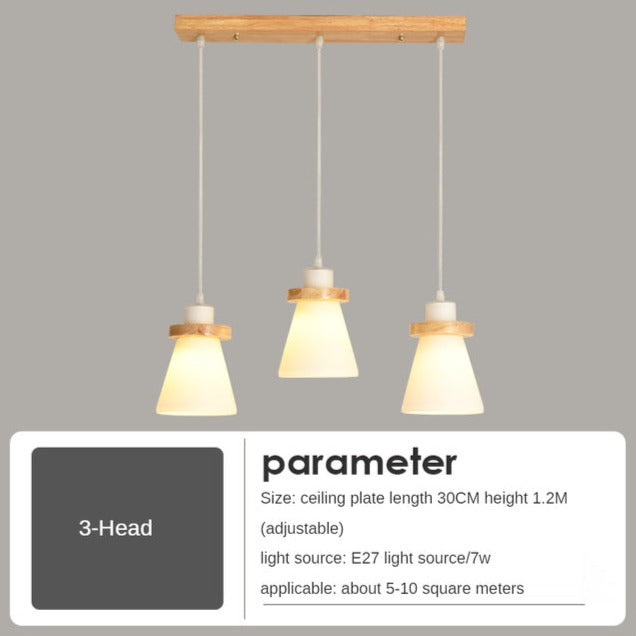 Suspension scandinave LED abat-jour en verre et en bois Kaylie - vue 9 sur 9