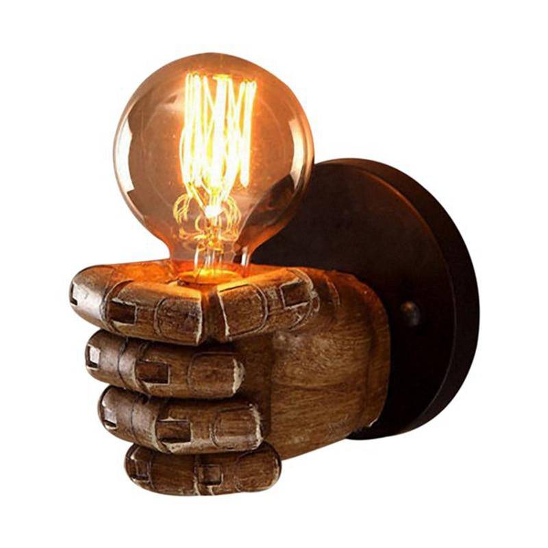 Applique murale en bois en forme de main avec lampe Edison - vue 4 sur 3