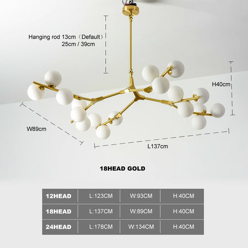 Lustre moderne LED branches métalliques et lampes en verre Yolan - vue 18 sur 17