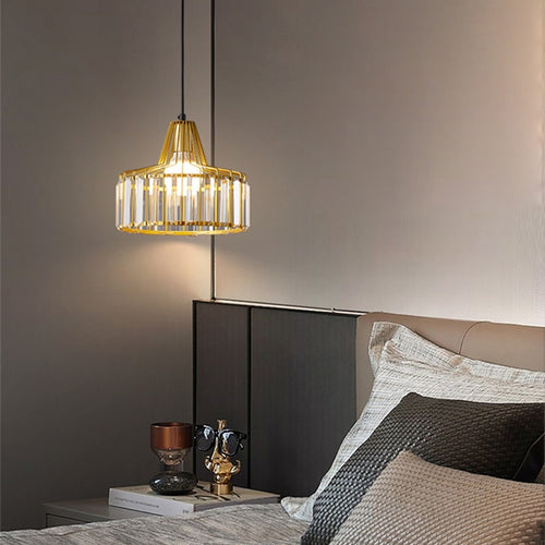 Suspension design avec abat-jour en verre ambré Cloarec
