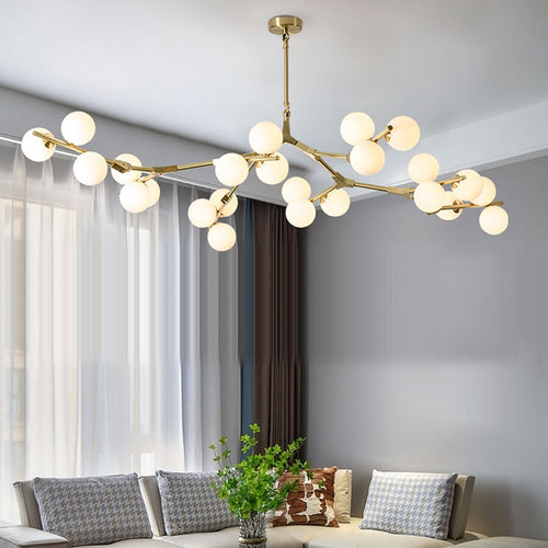 Lustre moderne LED branches métalliques et lampes en verre Yolan - vue 3 sur 17