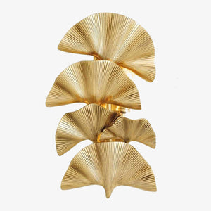 Modern LED wall light with multiple curved golden fans