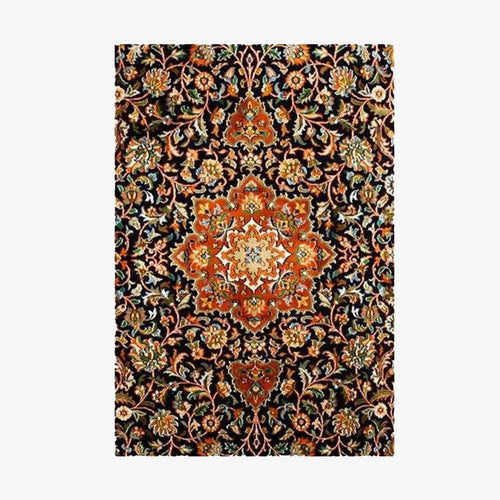 Tapis persan rectangle orange au style dirouz F - vue 2 sur 2