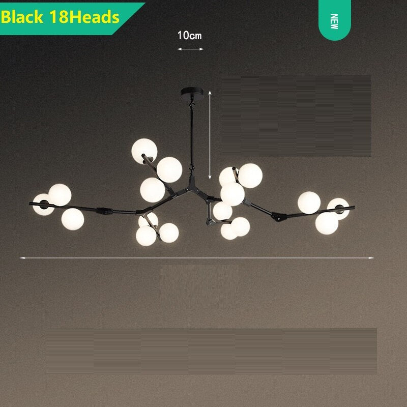 Lustre moderne LED branches métalliques et lampes en verre Yolan - vue 3 sur 17